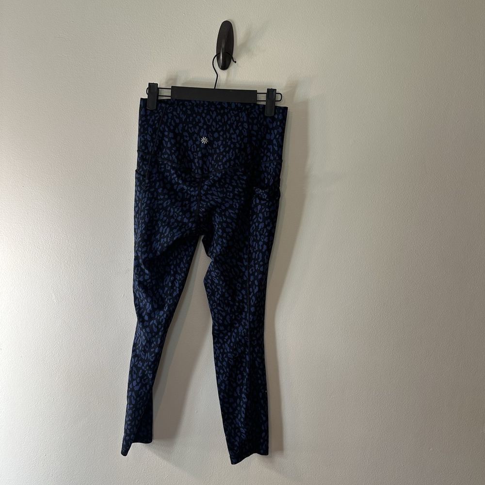 Athleta Salutation Stash Pocket  2 Printed 7/8 Legginings Royal Blue Leopard Sm - Picture 5 of 10